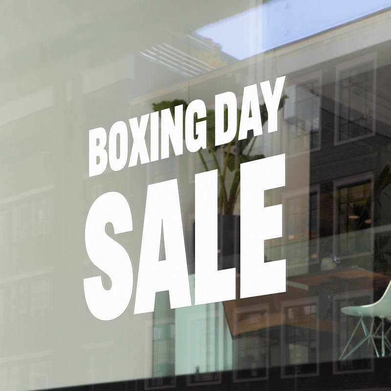 Computer cut self adhesive vinyl lettering "Boxing Day Sale" Window Decal