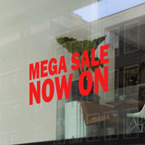 Computer cut self adhesive vinyl lettering " Mega Sale" Window Decal