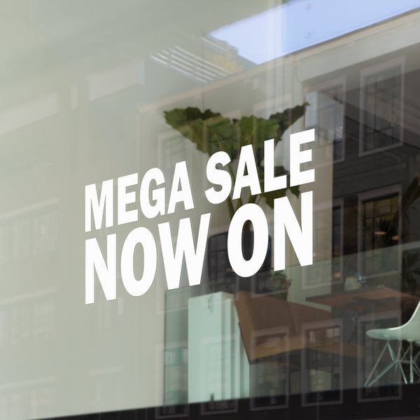 Computer cut self adhesive vinyl lettering " Mega Sale" Window Decal